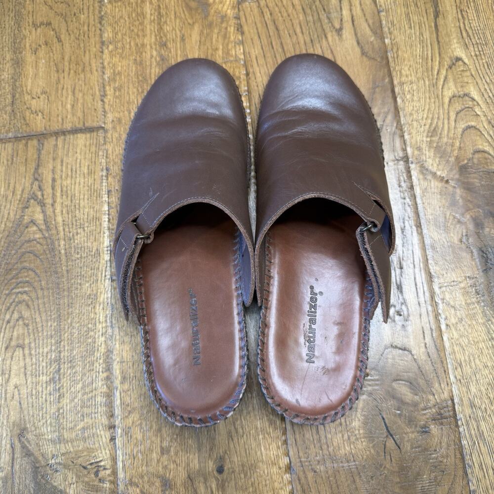 Naturalizer Leather Slip On Clogs Shoes Women's Comfort Brown Open Back Women 10 - Picture 6 of 7